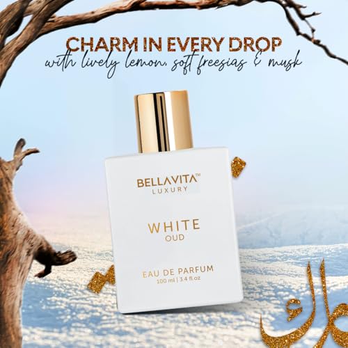 BellaVita Luxury White Oud Unisex Perfume for Women & Men (3.48 fl.oz) | Unisex Cologne Fragrance | Long-Lasting Luxury Oud Perfume Oil | Arabian Parfum for Women & Men | Vegan & Cruelty Free