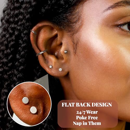 jagosen Flat Back Stud Earrings Cartilage Earrings for Women Men Hypoallergenic Threadless Flat Back Earring Surgical Steel Earring Tragus Helix Labret Lip Medusa Conch Body Piercing Jewelry - Thumbnail 2