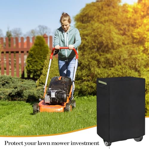 Klmnop Lawn Mower Cover, Waterproof Cordless Lawn Mower Cover, Fits 20-21 Inch Foldable Electric and Self-Propelled Mowers, Outdoor UV Dust Dirt Protection Storage(Black)