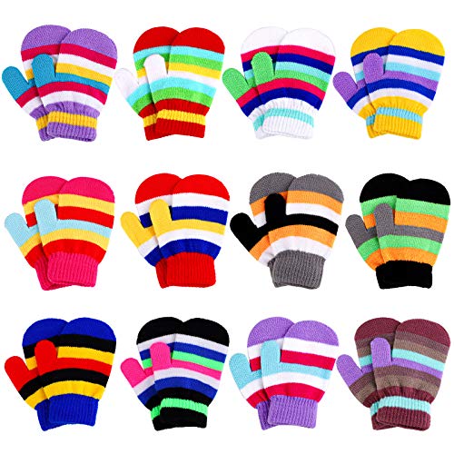 Motarto 12 Pairs Toddler Mittens Warm Winter Gloves Stretch Knit Mittens Striped Mittens for Boys and Girls
