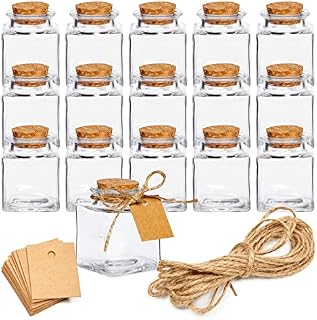 Set of 15 Mini Square Glass Favor Jar with Cork Stopper 1.7oz