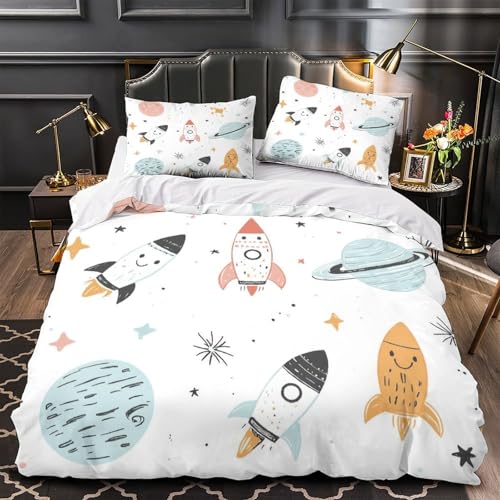 Housse de couette fusée spatiale enfant 135x200cm microlibre douce - 2