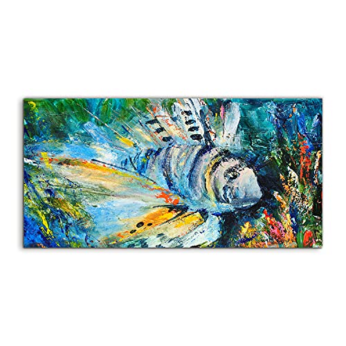 Décoration murale moderne avec image sur verre lion fish et grand tableau zebra animal 120x60