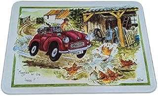 Stow Medium 30x40cm Premium Frosted Glass Chopping Board, Alisons Animals Series 1 Humorous Design Moggies On The Loose, Kitchen Worktop Saver Protector Made in The UK
