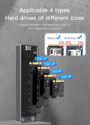 Image of Tobo M.2 NVME External SSD Enclosure, USB 3.1, Gen 2 Adapter with 10Gbps, USB C Hard Drive Caddy /Case for M-Key & M+B Key NVME SSD 2230 /2242 / 2260 /2280, Support UASP (M.2-To-NVMe+NGFF-NEW) - TD-422HS-01