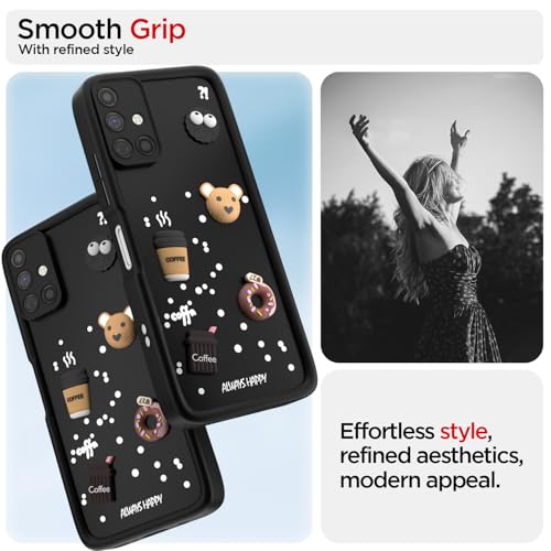 Image of Outlouders Back Cover for Samsung Galaxy M51 | 3D Cartoon Cute Fun Bear | Silicone Full Body Protection Bumper Case (Black)