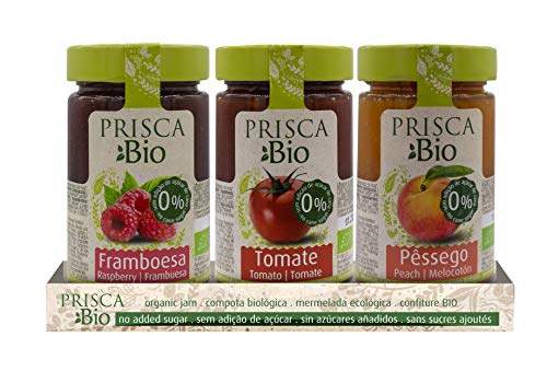 Mermelada 100% Ecológica de Frambuesa - Tomate - Melocotón - Sin Azúcar Añadido - Produto BIO Certificado - Paquete con 3 Unidades de 240 gr cada