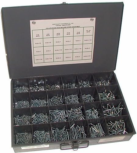 NEF Machine Screw Assortment Kit, Round Head Machine Screw and Nut, Coarse (USS) and Fine (SAE) Thread, Set of 1900 Pieces