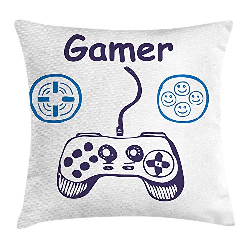 tyui7 Federa Decorativa Quadrata Schizzo del Controller per Videogiochi con D-Pad e Design dei Pulsanti sorridenti Pillowcase 45x45 cm Azzurro Blu Viola Azzurro