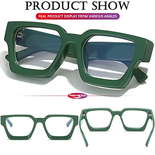 Image of AIEYEZO Square Thick Frame Glasses for Women Men Fashion Blue Light Glasses Trendy Chic Computer Eyeglasses