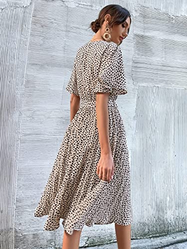 Makemechic Women's Allover Print Flutter Short Sleeve Flowy Pleated Midi Dress With Belt A Multi Xl #TOP1