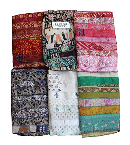 Indian Silk Sari Scarves Lot Of 5 Handmade Multi-Color Scarves, 15 Strips Scarves #TOP17