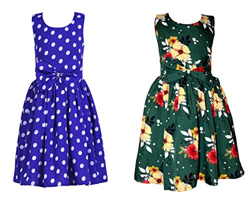 Image of Casual Frock for Baby Girls,Blue Printed and Olive Printed,Pack of 2