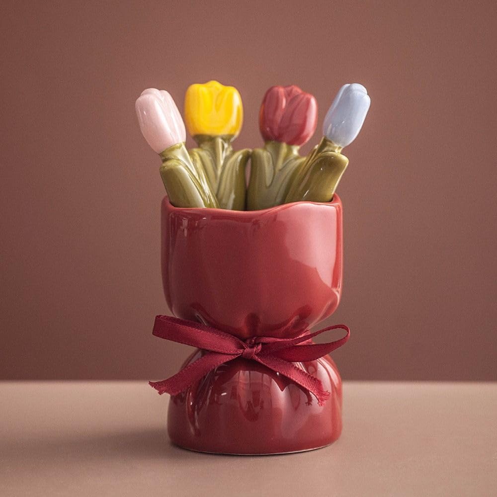 Set di 4 forchette da frutta, forchette da dessert decorative con barattolo, in ceramica, riutilizzabili, per la decorazione della casa (bianco)
