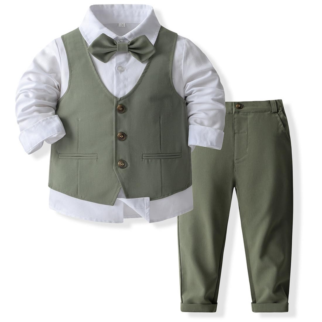 IMEKIS Ensemble 4 pièces pour bébé garçon - Costume gentleman formel - Pour anniversaire, mariage, baptême, smoking - Chemise boutonnée - Pantalon + gilet et nœud papillon