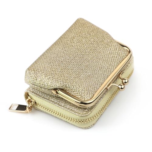2 in 1 Change Purse Wallet,Credit Card Holder with Cion Purse Women,Cute Pouch for Gril with Zipper Clasp (Gold)4