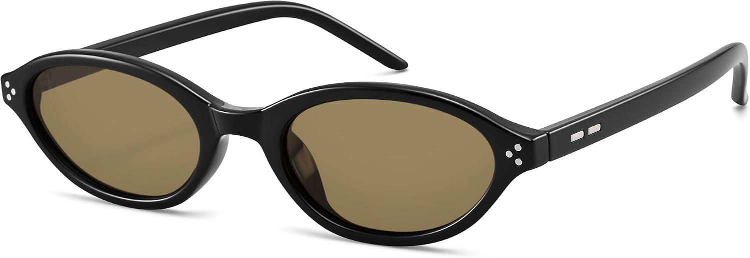 COASION Polarized Retro Oval Cat Eye Sunglasses for Women, Trendy Y2K 90s Narrow Sunnies, Small Frame UV400 Protection Shades