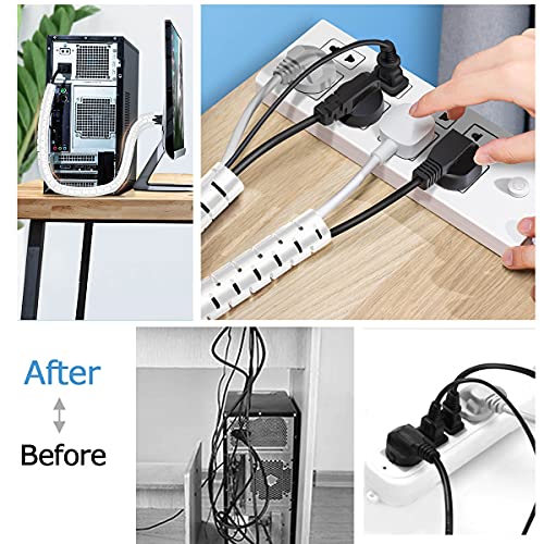 Fanoshon Large Cable Management White Computer Wire Sleeve Organizer Coiled Under Desk Tubes 2 PCS, 1.1 inch -5 ft EZ Spiral Cable Bundler Cover for TV Office, Pet Chew and Bite Proof Cable Protector
