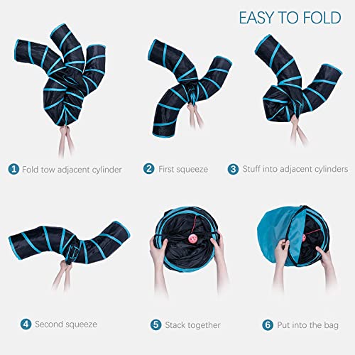 Image of EGETOTA Cat Tunnel for Indoor Cats Large, with Play Ball S-Shape 5 Way Collapsible Interactive Peek Hole Pet Tube Toys, Puppy, Kitty, Kitten, Rabbit (Blue & Black)