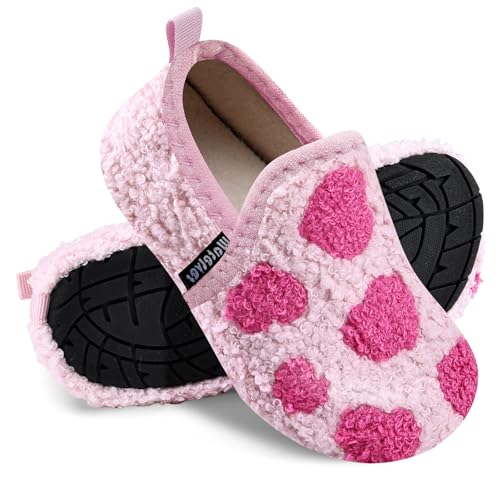 WateLves Kids Toddler Slippers Boys Girls House Shoes Slip on Sock Slippers Lightweight Winter Indoor Outdoor Walking Shoes(Pink Heart,32/33)