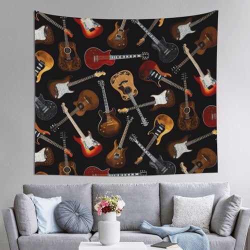 Tapiz para colgar en la pared con diseño de guitarras EdWal 152x130 cm para dormitorio