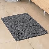 ORANIFUL Gray Bathroom Rug 17x24 Inches Non Slip Shaggy Chenille Bath Mats Plush Toilet Floor Carpet