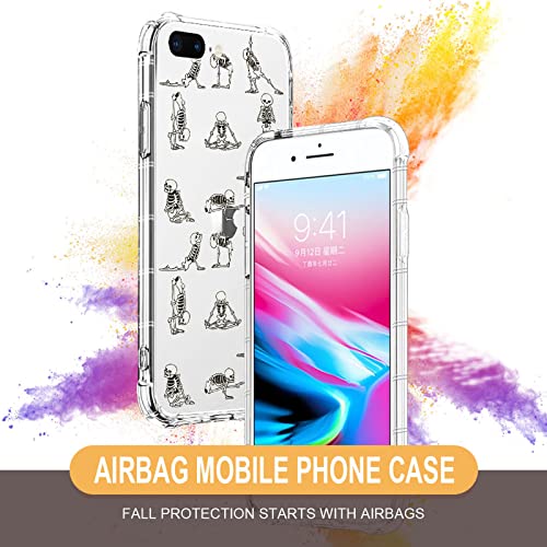 CARLOCA iPhone 8 Plus Case, Clear with Funny Cute Yoga Skeleton Pattern, Shockproof TPU Bumper Protective Case - image 2