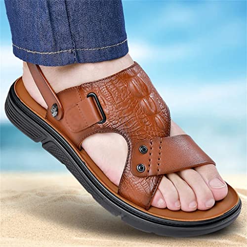Men's Sandals Slippers Cowhide Genuine Leather Beach Shoes Men's Trend Casual Non-Slip Two Uses Sandals(39)3