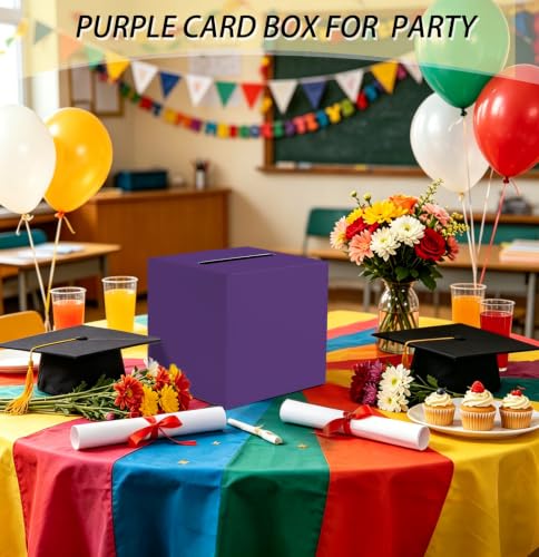 Image of SietDESEO Purple Card Box with Slot Money Gift Card Box Holder for Party Wedding Reception Birthday Graduation Bridal Shower Baby Shower Diaper Raffle Box