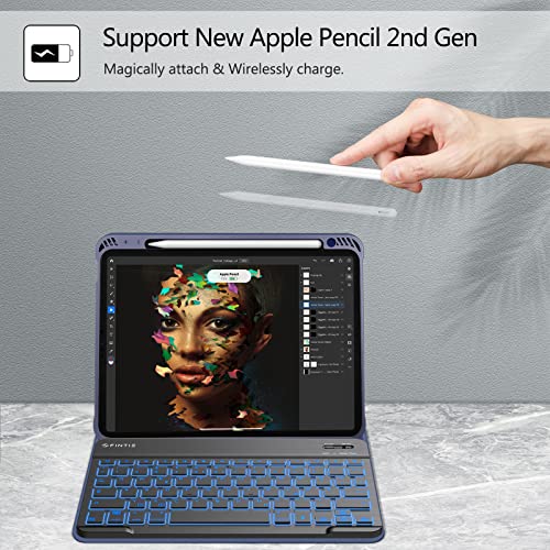 FINTIE Tastatur Hülle für iPad Air 11 Zoll 2025/2024 (M3/M2), iPad Air 5 2022/ Air 4 10.9" - 7 Farben Beleuchtete Abnehmbare QWERTZ Keyboard, TPU Rückseite Schutzhülle mit Stifthalter, OzeanMarmor