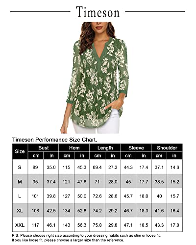 Timeson Ladies Tops And Blouses 3/4 Sleeve,Womens Tunics To Wear With Leggings Spring Fall Dressy Business Casual Shirts Silk Teal V Neck Career Formal Office Work Pregnancy Clothes Moss Green Xl #TOP4