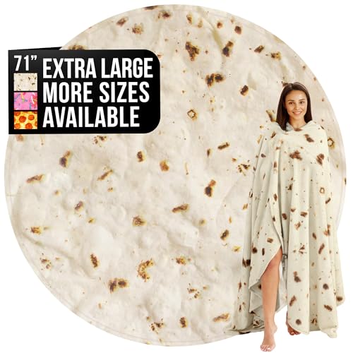 Zulay Extra Large Burritos Tortilla Throw Blanket – Wrap Yourself Like a Giant Taco! Double-Sided 71 Inches, Funny & Ultra Cozy Novelty Blanket, Super Soft 285 GSM Flannel
