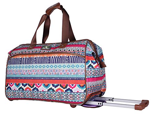 Lily Bloom Luggage Designer Pattern Suitcase Wheeled Duffel Carry On Bag (22In, Tribal Stripe Cream) #TOP1