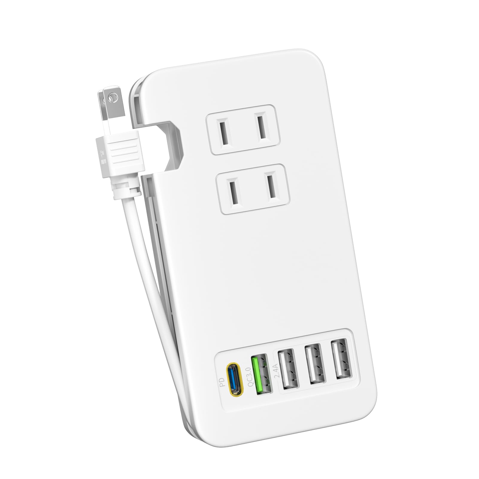 TOPWE 電源タップ USB-C Type-C usb付き PD 52W USB コンセント 延長コード USB-Cポート USB-A ポート ACコンセント搭載 ケーブル収納式 PSE技術基準 AC1400W出力 急速充電器 iPad iPhone Xperia Galaxyなど対応 ホワイト (USB-Cポート＋QC3.0ポート＋3つ USB-Aポート・電源タップ本体)