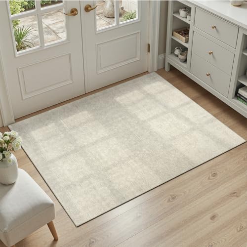 DCX Machine Washable Blue Entryway Rug 2x3, Non Slip Stain Resistant Vintage Floral Rug for Kitchen Bathroom Front Door Throw Rugs Indoor, Soft Low Pi