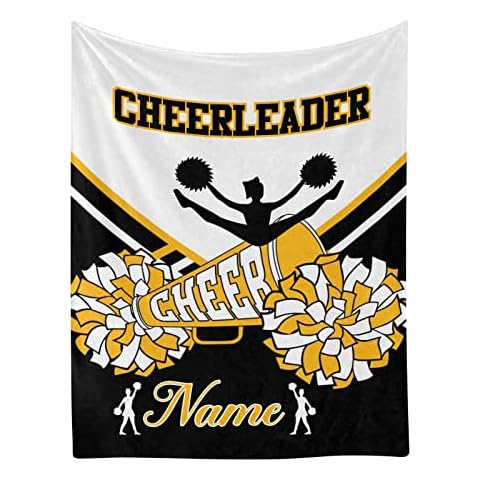 CUXWEOT Gold Black Cheer Cheerleader Personalized Baby Blanket with Name Soft Throw Fleece Blankets for Girls Boys Newborn Infants Kids Shower Birthday Gift 40X50 inch Cover
