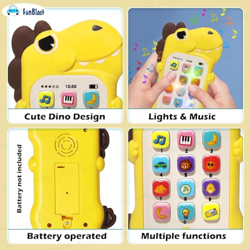 Image of FunBlast Cartoon Musical Mobile Phone for Kids, Mobile with Light & Sound Toys for Babies | Educational Toys for Kids 3+ Years /Boys /Girls-1 Unit (Dino-Yellow)