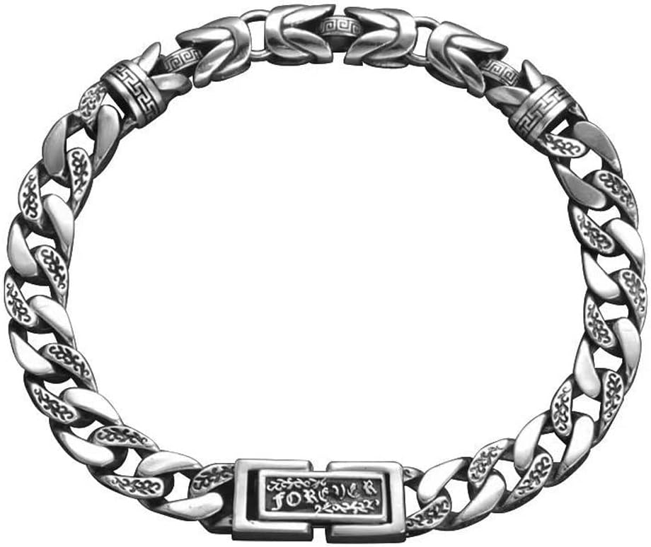 Masculine Stainless Steel Titanium Men’s Bracelet Chain with Tattoo Pattern, Retro Link Bangle Cuff for Males, 22cm (8.66 inch)