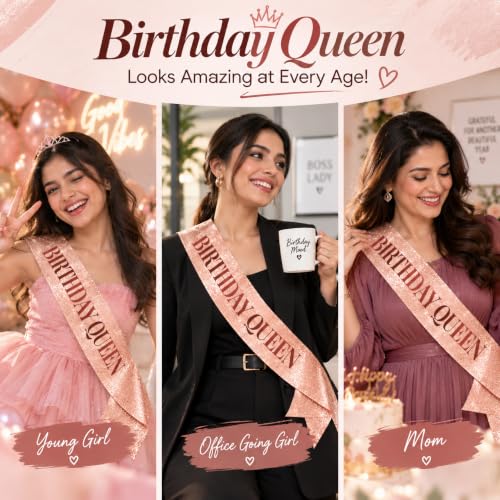 Image of Curated Cart Birthday Crown and Sash for Women Birthday Girl Sash & Rhinestone Tiara Set - Birthday Decorations Birthday Girl Crowns Tiaras for Women