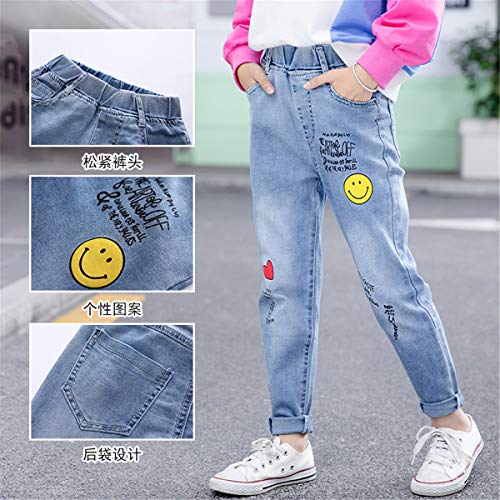 Big Girls Kids Child Fashion Letter Smile Embroidery Cartoon Teens Casual Sport Jean Street Denim Pants2
