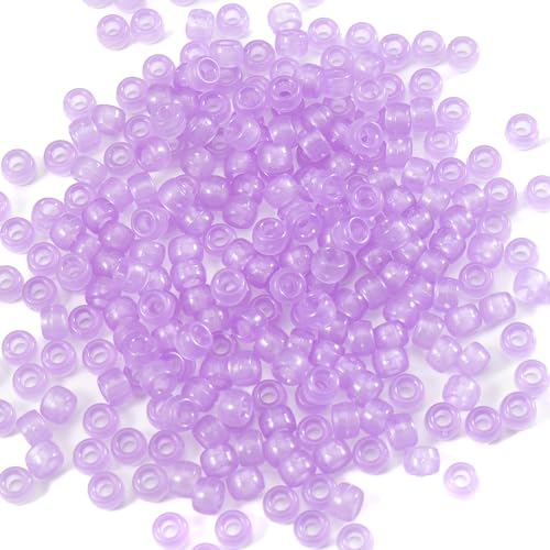 Image of Gxueshan 1000 Pcs Acrylic Plastic White Pony Beads 6x9mm Bulk Kandi Beads for Friendship Bracelet Necklace Jewelry Making Pens Hair Braiding Kit (Transparent Purple)