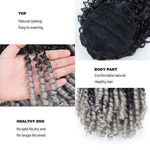 Kgbfass 14 Inchcurly Drawstring Ponytail Hair Extension For Black Women Omber Grey Synthetic Clip In Wave Ponytail Extension Hairpieces (1B/Grey) #TOP3