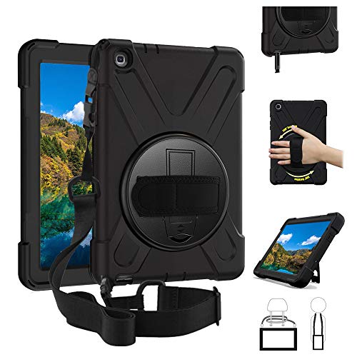Zenrich Galaxy Tab A 8.0" (2019) With S Pen Case, 360 Degree Rotatable With Kickstand,Hand Strap And Shoulder Strap Case, Zenrich 3 Layer Hybrid Heavy Duty Shockproof Case For Sm-P200/P205 (Black) #TOP22
