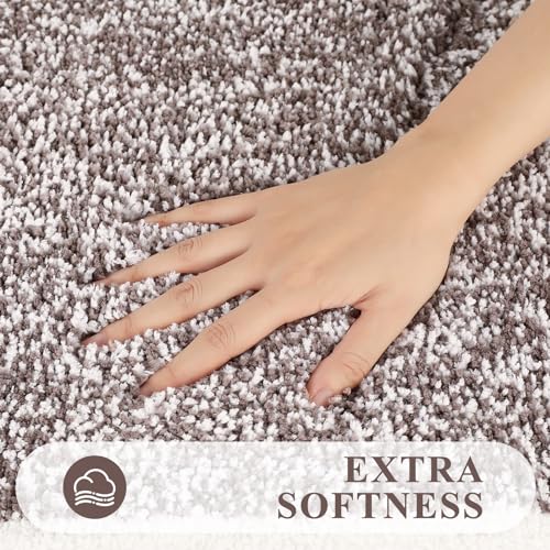 Pauwer Bathroom Rug Mat Set 3 Piece, Microfiber Shaggy Bath Set, Non-Slip Ultra Soft Carpet Mats, Absorbent with U-Shaped Toilet for Bathroom, Tub, Shower, Coffee