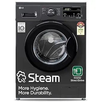LG 9 Kg 5 Star Inverter Touch panel Fully-Automatic Front Load Washing Machine with In-Built Heater (FHM1409BDM, Middle Black, Steam for Hygiene Wash)