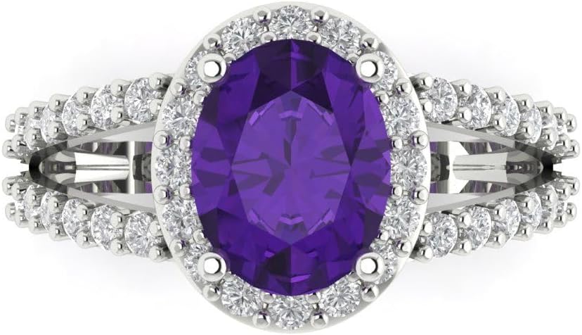 Clara Pucci Natural Amethyst Oval Cut Solitaire with Accents Ring | 14K Solid Gold | 2.60 cttw | Womens White Gold Fashion Jewelry