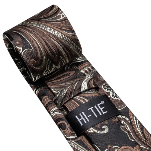 Image of Hi-Tie Men Silk Ties Set with Flower Lapel Pin Necktie Pocket Square Cufflinks for Tuxedo Wedding Business