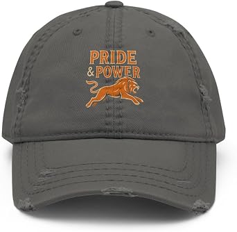 Pride & Power Distressed Dad Hat Vintage Baseball Cap for Men Bold Lion Logo USA Style