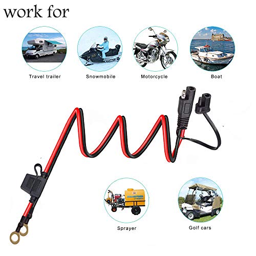 YETOR Ring Terminal Harness,with 10A Protection Fuse for Safety, 2-Pin Quick Disconnect Plug,SAE Battery Extension Cable with 3.28FT 16AWG for Motorcycle Cars. (100CM) - Thumbnail 3