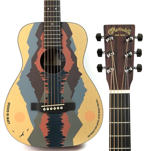 MARTIN & Co LX1 Life is Good Edición Especial, Guitarra acústica compacta Little Martin, tapa de abeto Sitka macizo, acabado personalizado, con funda